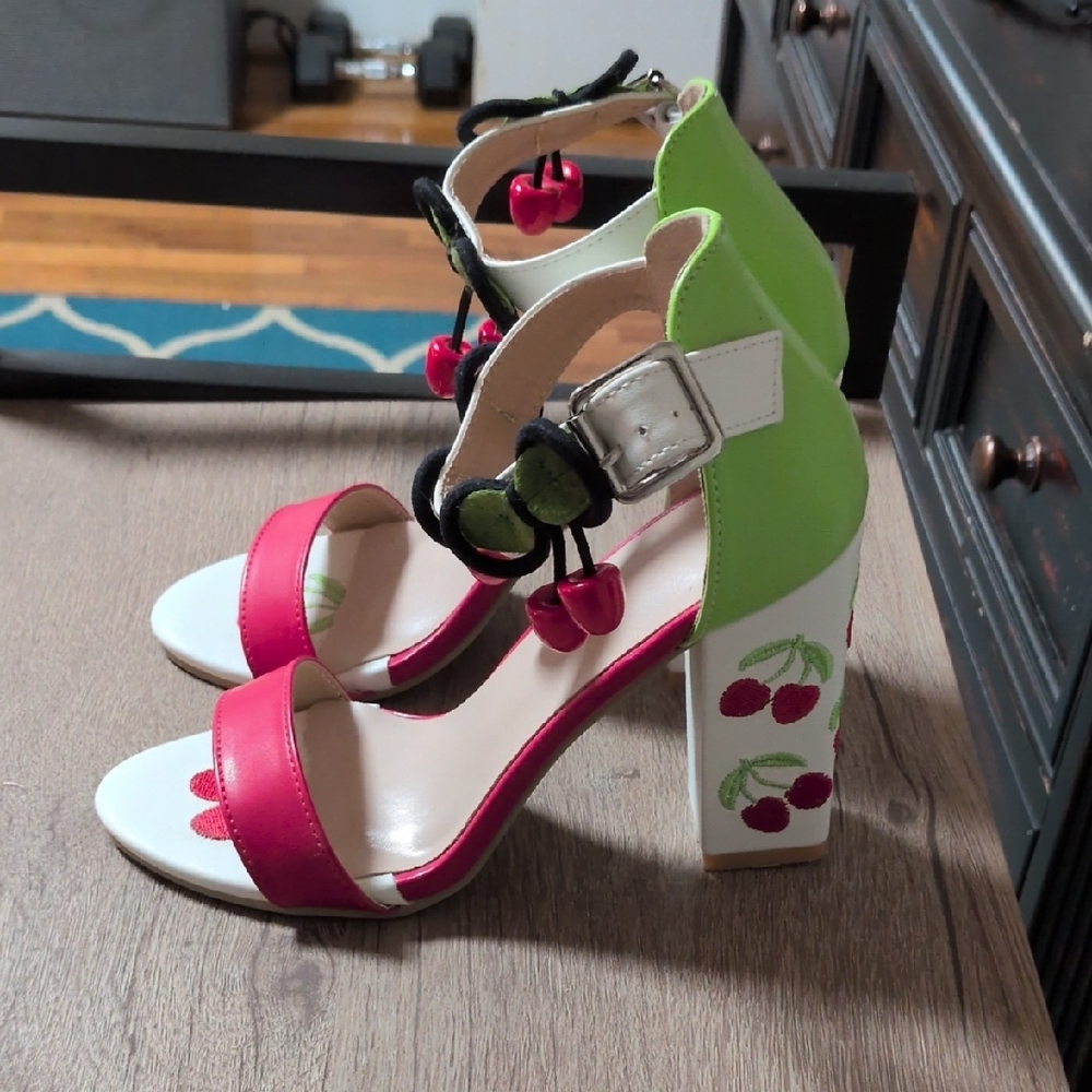 Cherry Embellished Red and Green Sandals - Picture 3 of 4